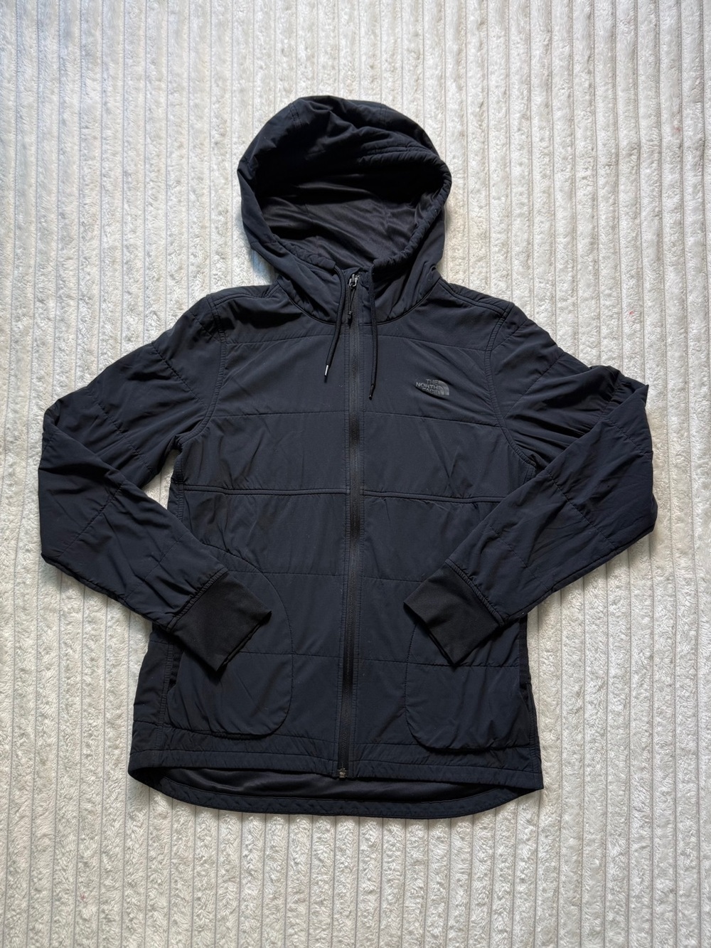 The North Face Black Hooded Jacket Women Full Zip Pockets Mid-Length M